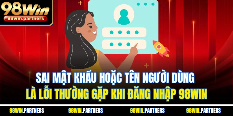 Sai mật khẩu hoặc tên người dùng là lỗi thường gặp khi đăng nhập 98WIN